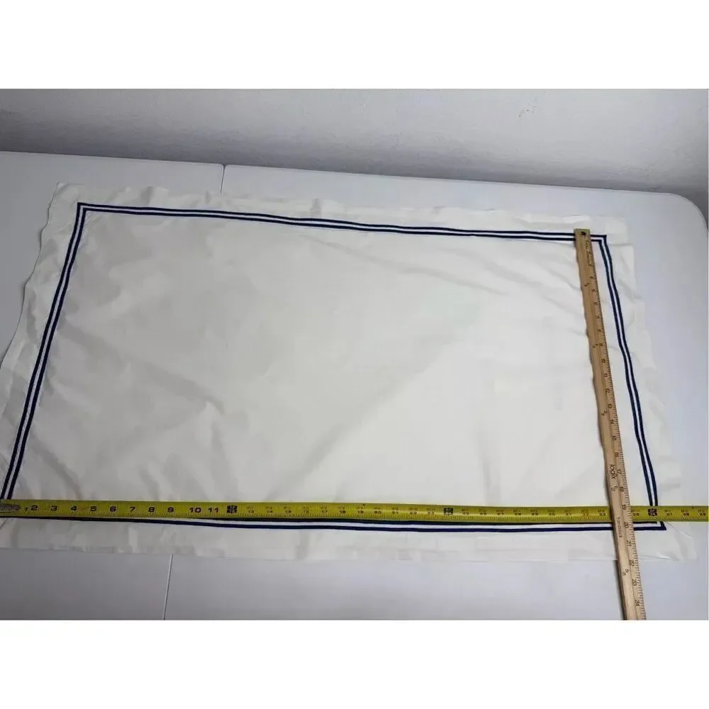 Mastro Raphael Cotton Pillowcase Blue Trim Made in Italy Size 21” X 35” See Note